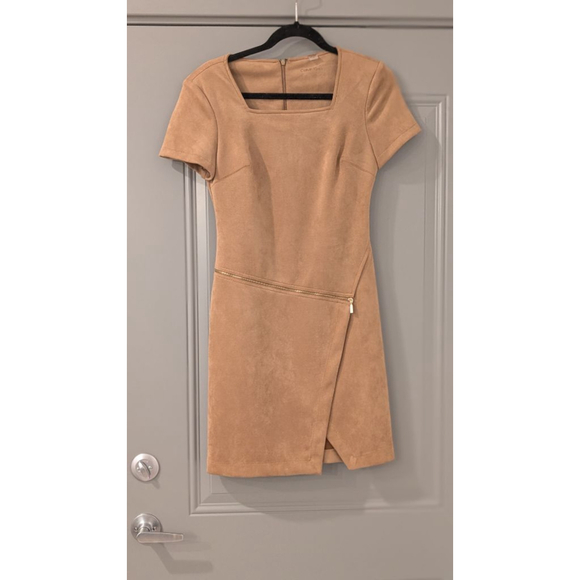 Calvin Klein Dresses & Skirts - NWOT Women's Calvin Klein Tan Faux Suede Dress with Zipper Detail Size 4